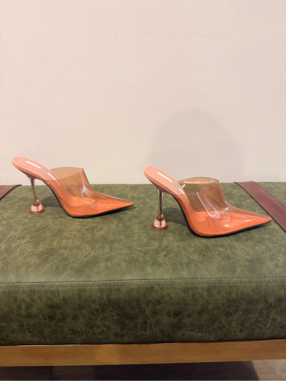 Zara Transparent Coral Pointed Mule Heels - Picture 5 of 7